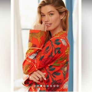 Anthropologie Orange Floral Pajama Set